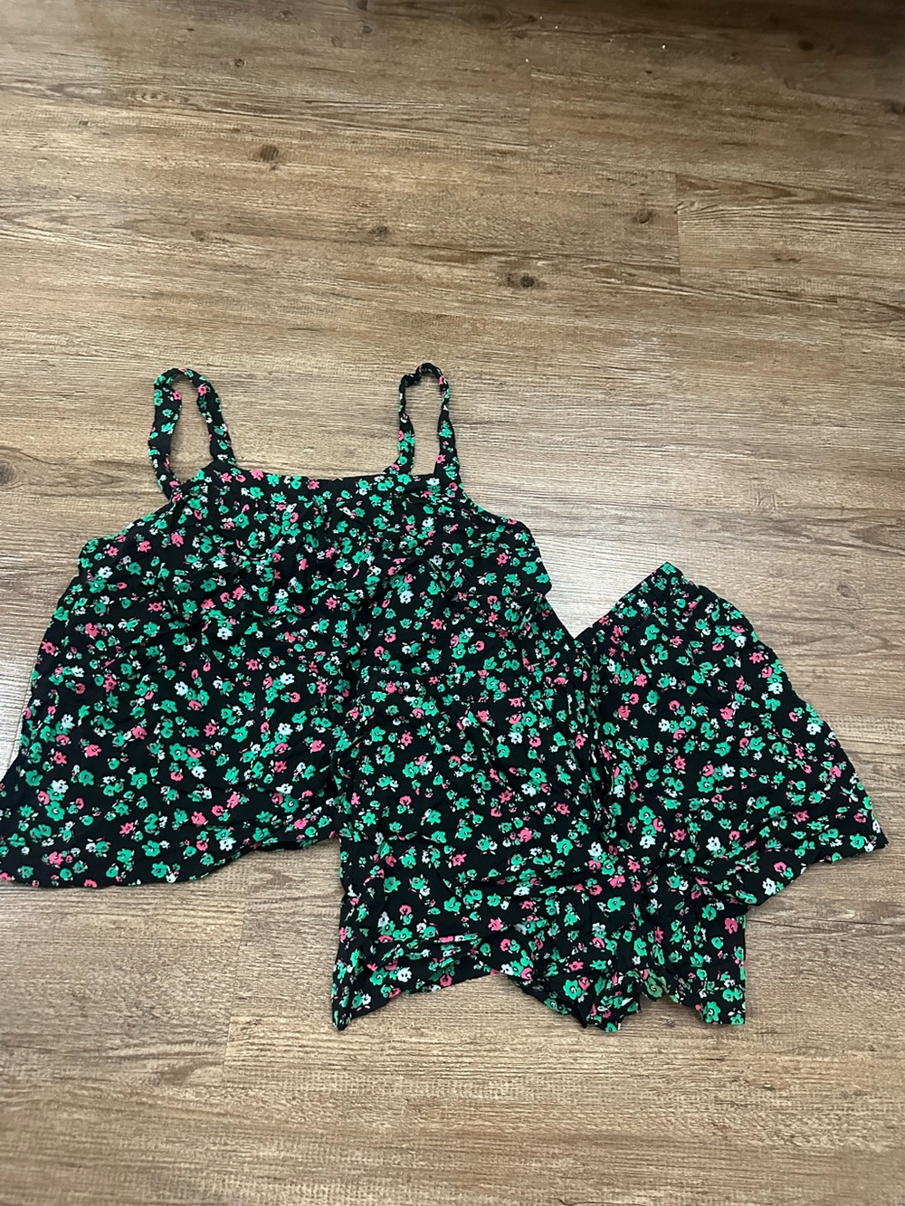 Black Floral Tank and Shorts Sleep Set